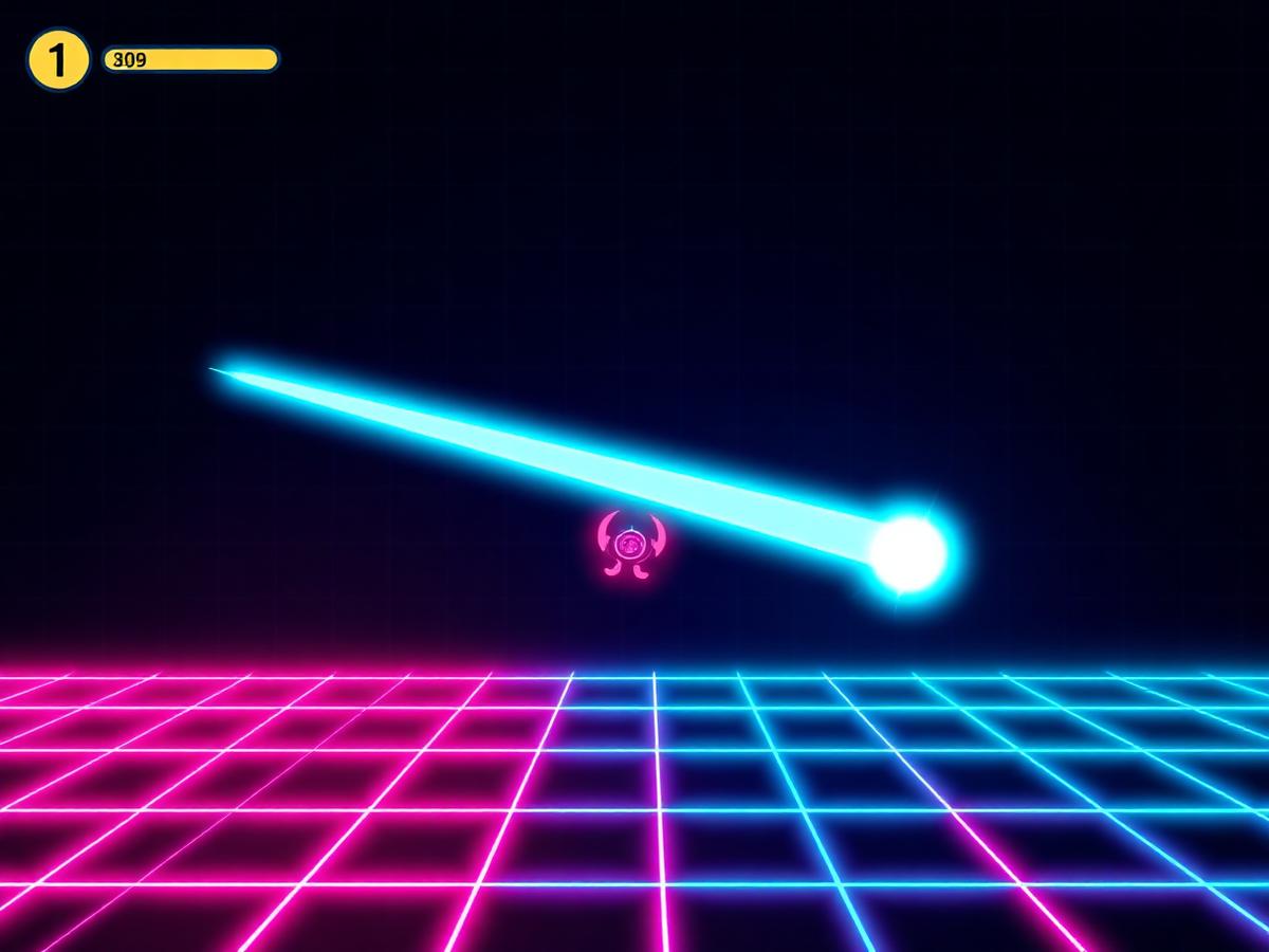 PixelDodge neon arcade game artwork with a glowing ship dodging obstacles